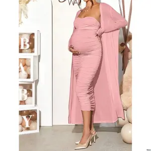 Loomaby2pcs SetMaternitySolidLongSleeveCasualJacket DressSet