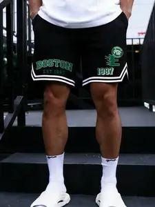 2026 Men's Streetwear Boston Graphic Shorts | Premium Heavyweight Retro Varsity Style | Non-Mesh Sporty Casual Shorts for Summer Outfits & Gym Workouts Above Knee Fit
