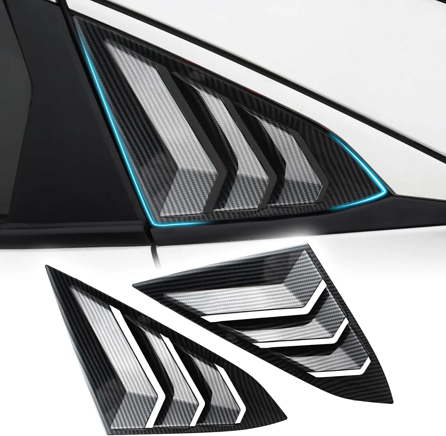 Carbon Fiber Rear Side Window Louvers, Car Accessories Air Vent Scoop Shades Blinds Cover for 10th Gen 2016-2021 Honda Civic Sedan Exterior Side Window Deflectors & Visors
