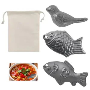 3-Pack Metallic Kitchen Iron Fish Utensils Set, Reusable Boil-to-Use Tool with Fish Shapes, Snapper Surface & Controlled Iron Release for Blood Health Support, Ideal for Vegetarians, Compatible with Bird or Lemon Infusions