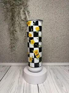 20oz Tumbler with Bluetooth Speaker Checkered Flowers