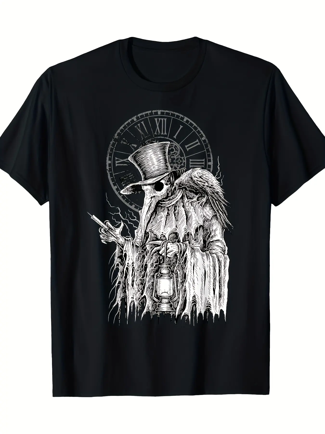 Plague Doctor Death Virus with Raven T-shirt-100 C unisex soft cotton short sleeve t shirt, vintage graphic casual tee for men women teens, perfect birthday holiday gift for camping travel gym daily street  wear