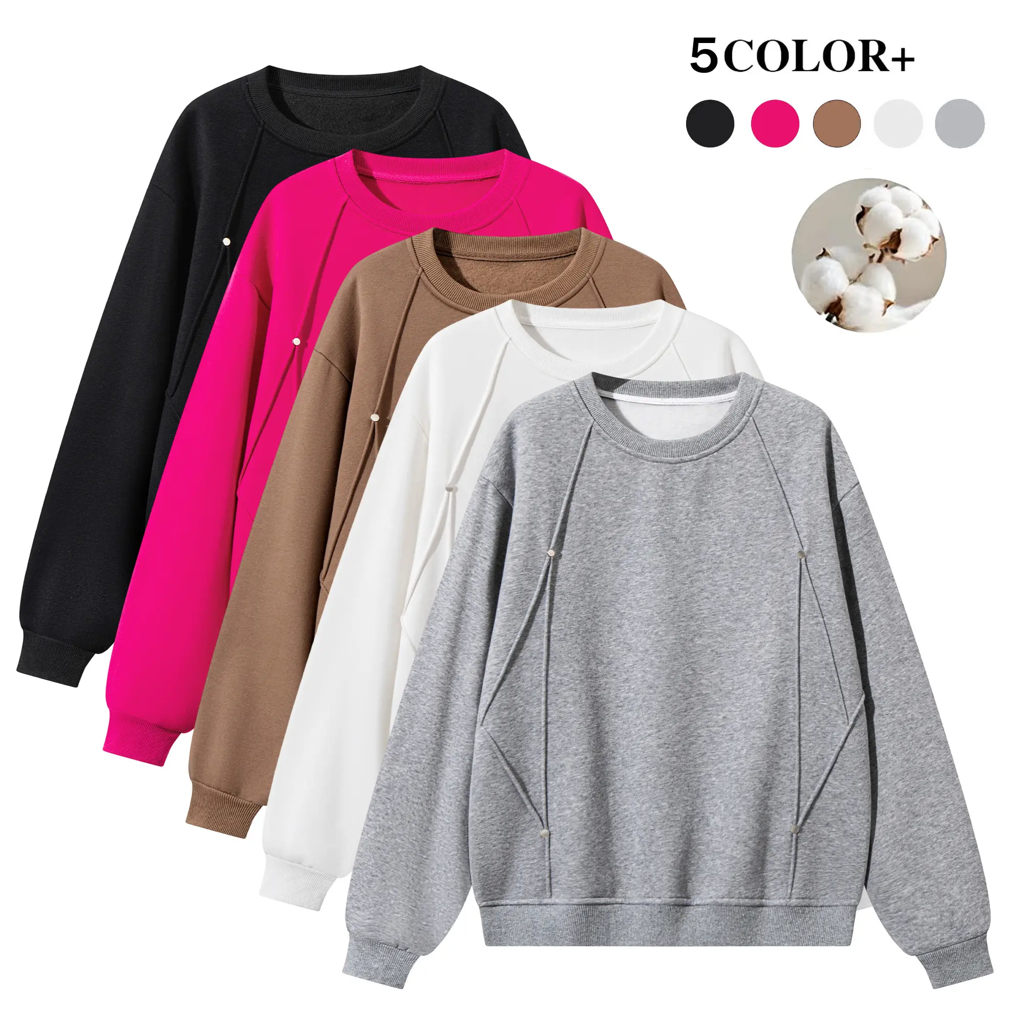 Men’s cotton loose crewneck sweatshirt, soft and comfortable casual pullover long-sleeve top, versatile for everyday wear in autumn and winter, available as a single piece or 3-pack