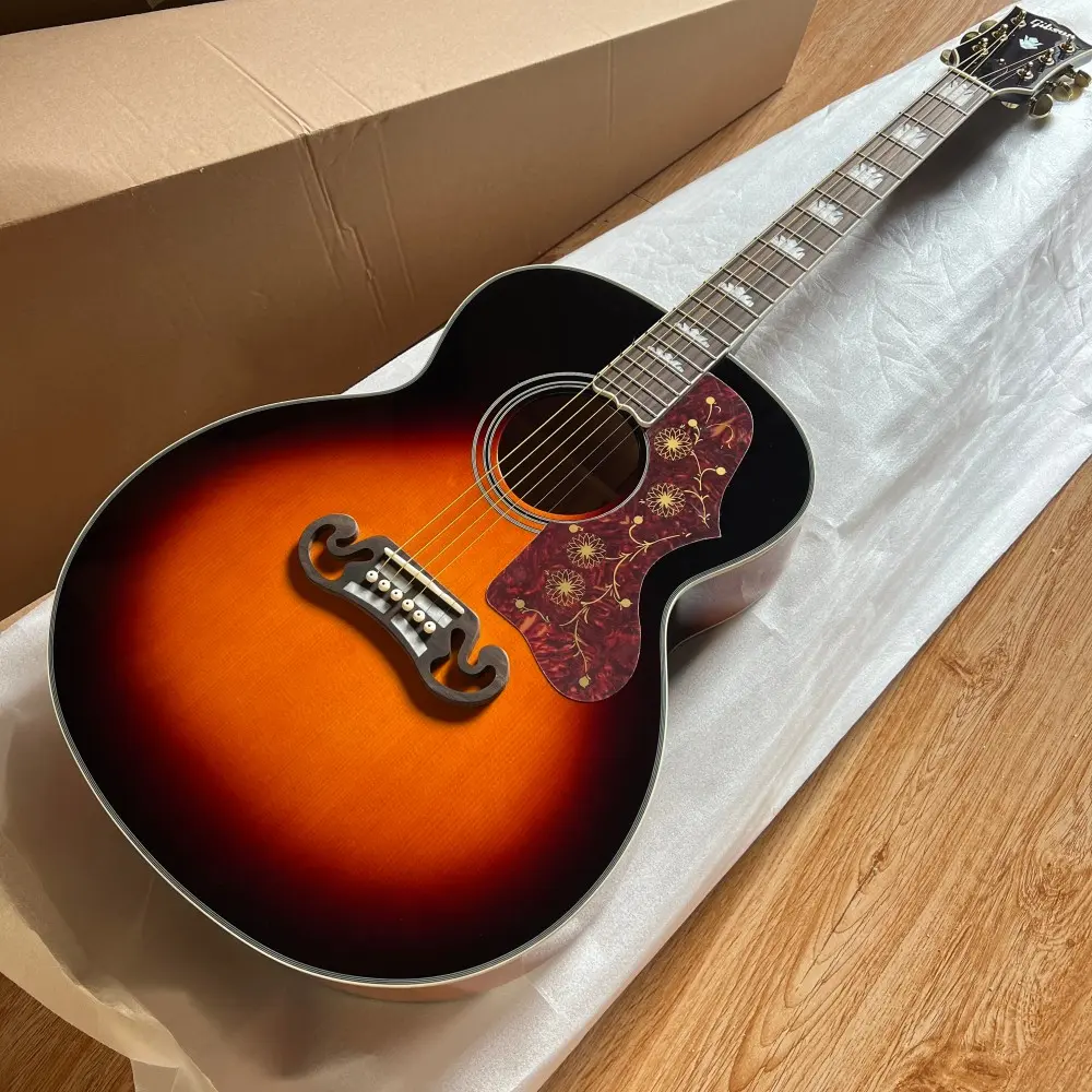 Gibson 43inch J200 Acoustic Guitar, Sunburst Color, Rosewood Fingerboard, Maple Back/side, Bone Nut, 20 Frets, Ideal for Country, Blues, Jazz