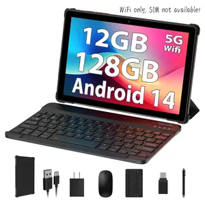 YOTOPT 10 inch Tablet Android 14, 12GB RAM 128GB ROM, 8000mAh, 5G WiFi Bluetooth, w/Keyboard Case Mouse Stylus Bundle