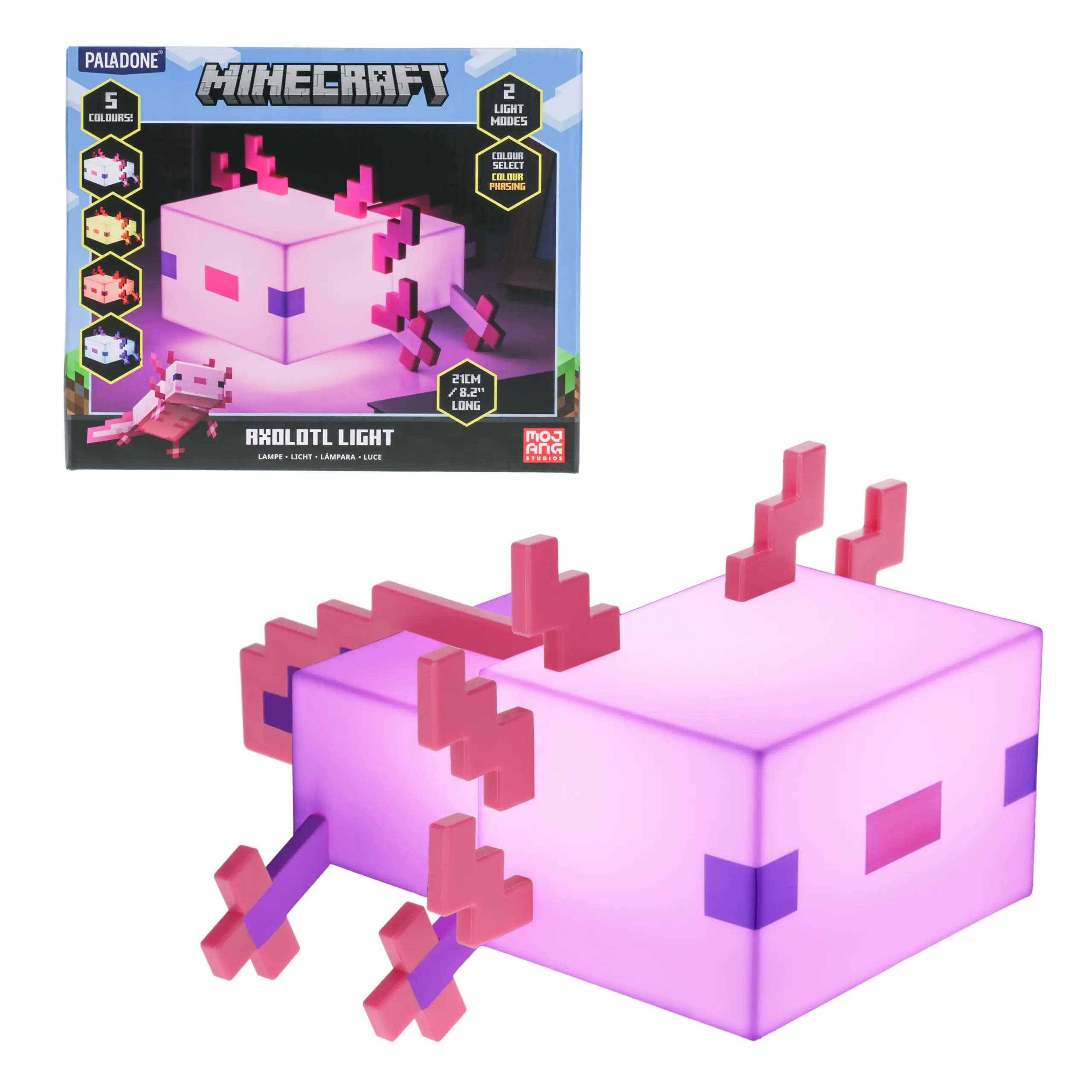 Minecraft Axolotl Light - Officially Licensed, Five Color Modes, Minecraft Lamp to Decorate Your Gaming Desk or Night Stand, Bedroom Decor for Minecraft Gamers, Battery Powered | Paladone