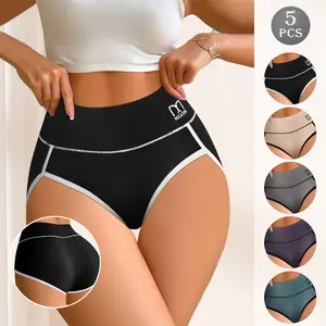 QUASTI 5 Pieces High Waisted Cotton Briefs For Girls, Comfortable Breathable Sweet  Anti Roll Edge Panties, Fashionable Confidence Comfortable Full Covrage Underwear, S-XXL