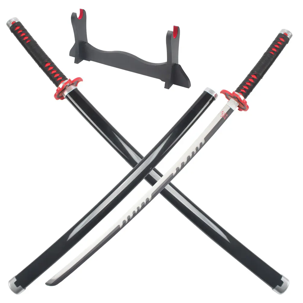 ELERVINO Steel-Metal Demon Slayer Cosplay Sword - Tanjirou Kagura 41in, Wooden Holder Stand Included, Anime Fan Halloween Prop, Collection Decoration, Holiday Gift