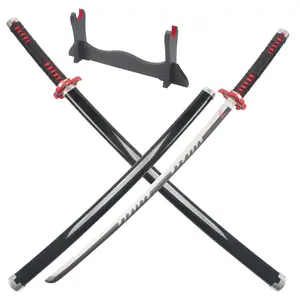 ELERVINO Real Demon Slayer Cosplay Sword Tanjirou Kagura 41 inches Not Sharp Samurai Katana with Wooden Holder Stand Display Anime Fans for Halloween Role Playing Props Cosplay Collection Decoration Christmas Gift Birthday New Year