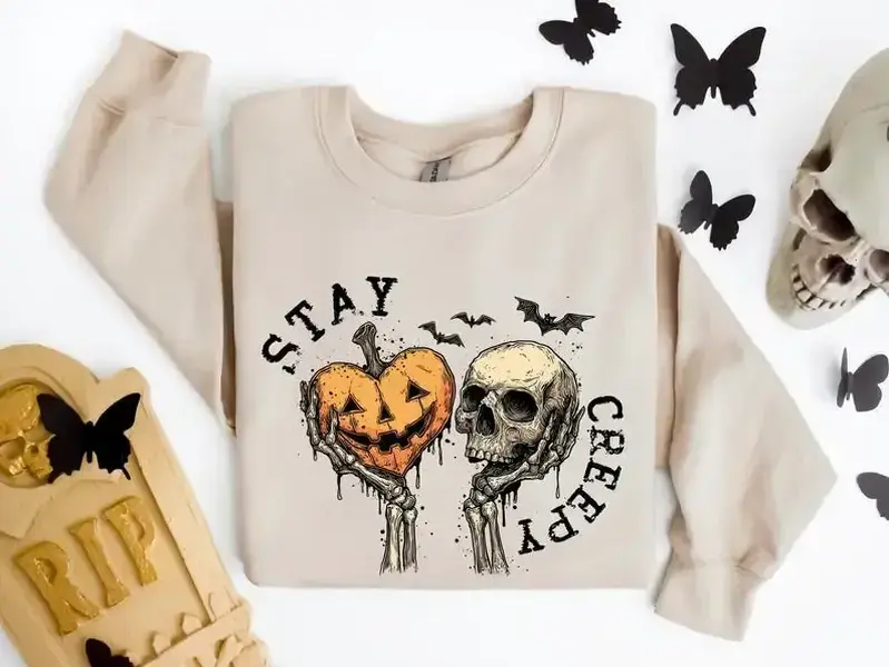 Creepy Gildan Halloween Sweatshirt, Cute Skeleton Hands Crewneck, Funny Spooky Season Pullover, Vintage Skull Graphic Sweatshirt
