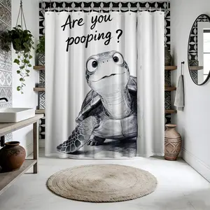 1/4pcs Funny Sea Turtle Shower Curtain Cool Kids Black and White Boys Shower Curtains for Bathroom Decor Sets, Waterproof Cloth Fabric with Hooks, 71x71 Inch
