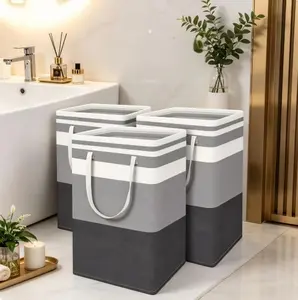 3 Pack Collapsible Laundry Hamper, Large Freestanding Laundry Basket with Handles, Waterproof Dirty Clothes Storage Bin for Bathroom, Bedroom, Dorm, Laundry Room, TikTok Viral