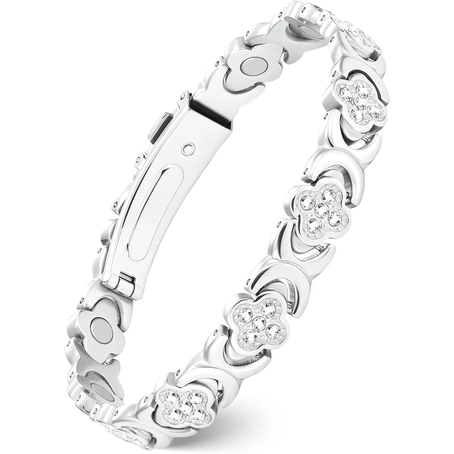 Feraco Copper Bracelets for Women, Strength Magnetic  Bracelet  with 3800 Gauss Magnets & Sparkling Cubic Zirconia,Adjustable, Infinite Clover Jewelry