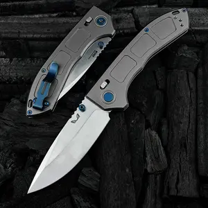 BM Narrows 748 Pocket Knife M390 Super Premium Stainless Steel Blade Knife 6Al-4V Titanium GRAY Handle folding knife Outdoor Hunting Survival Knife Hiking Knife self defense tactical knife Camping Fishing Tools Knife EDC Knife