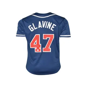 Tom Glavine Autographed Pro Style Baseball Jersey Dark Blue (JSA)