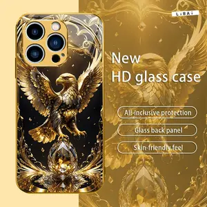 Suitable for [iPhone 13 Pro Max] New electroplated glass gold eagle mobile phone case simple explosion-proof mobile phone case affordable anti-drop anti-fingerprint 995