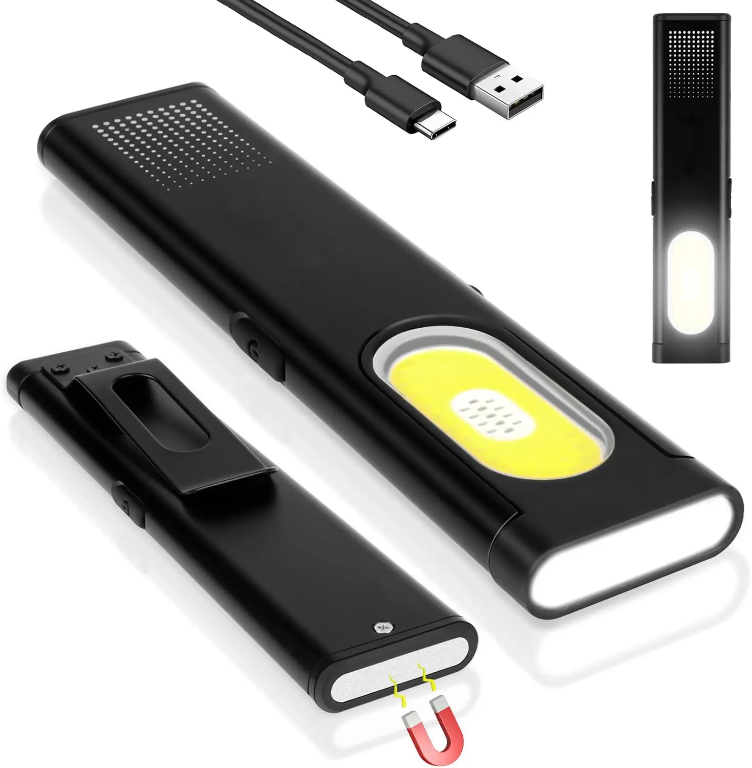 FUDUOO LED Flashlight, Rechargeable, Dual Light Sources, Clip-On With Magnetic Base, 6 Lighting Modes, Super Powerful LED Flashlight, Suitable For Camping/Hiking/Emergency
