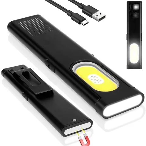 FUDUOO LED Flashlight, Rechargeable, Dual Light Sources, Clip-On With Magnetic Base, 6 Lighting Modes, Super Powerful LED Flashlight, Suitable For Camping/Hiking/Emergency