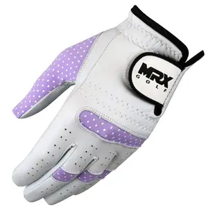 New Women Golf Gloves Cabretta Leather White Purple Left Hand Lycra Pattern Single Adjustment Tab golf accessories Quality