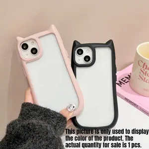 Cute cat-ear phone case, transparent design, shockproof protective structure, durable material, suitable for daily use as a mobile phone accessory, Phone Accessory Compatible, suitable for iPhone 11/12/13/14/15/16Pro max