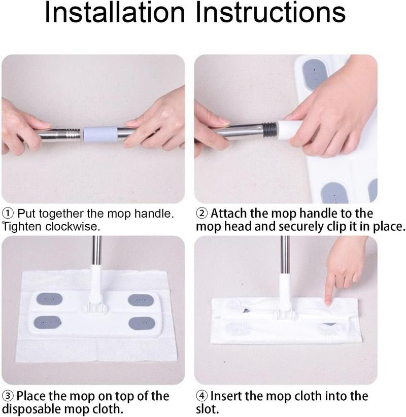 Automatic Hand-Free Mop System with Single-Click Fabric Change, Heavy-Duty Abs Structure, Space-Saving Design, Ideal for Kitchen & Bathroom, Lightweight Flat Mop