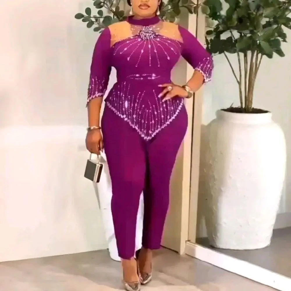 Women's Rhinestone beaded peplum jumpsuit