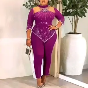 Women's Rhinestone beaded peplum jumpsuit
