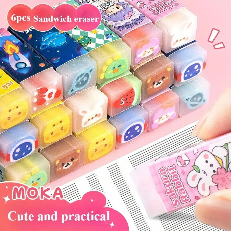 1/6/18pcs Adorable Cute Cartoon Rubber Erasers with Vibrant Fruit, Floral, and Animal Designs, Cube Shape for Artists, No-Residue Cutting Erasers