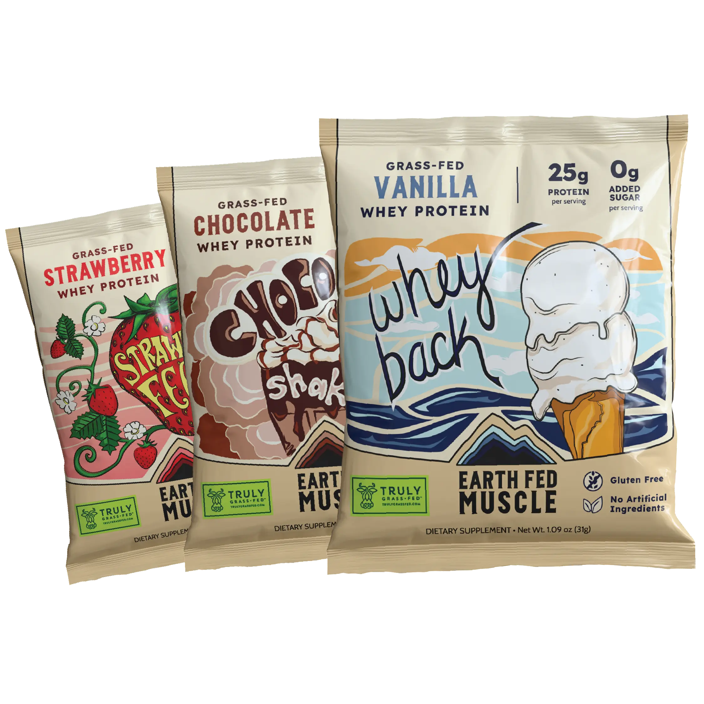 Neapolitan Whey Protein Sample Pack | 3 Flavors: Strawberry, Vanilla & Chocolate | Grass-Fed Whey Isolate | No Artificial Ingredients | Try Before You Commit