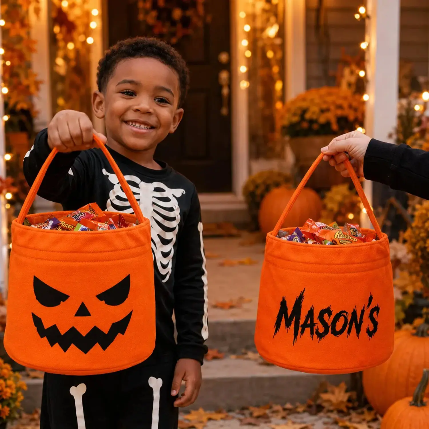 Custom Name Halloween Candy Basket, Personalized Pumpkin Face Bucket, Funny Trick Or Treat Bag, Halloween Gift for Boy Girl