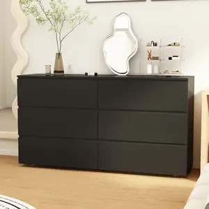 FUFU&GAGA 6-Drawer White Chest of Drawers, Modern Dresser with Wide Storage, Handle-Free Contemporary 6-Drawer Storage Cabinet for Bedroom Furniture Organization
