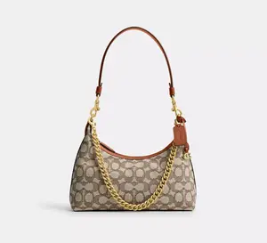 COACH Juliet 25 Top-Zip Closure Fabric and Leather Blend Crossbody Shoulder Bag Medium Women's Cocoa Polished