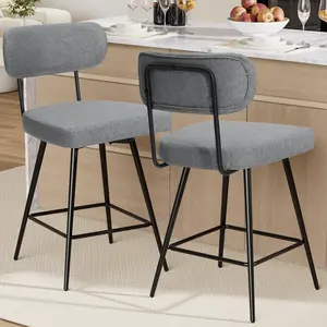HOMMPA Bar Stools Set of 2 Swivel 26'' Counter Height Bar Stools Fabric Modern Kitchen Bar Chairs with Back Metal Frame Barstools Set for Kitchen Island Counter Grey