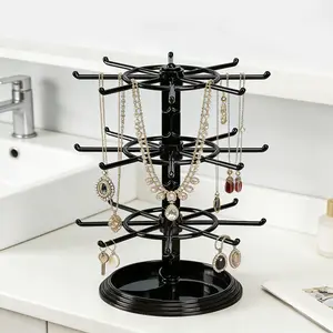 Three-Tier Rotating Jewelry Display Stand, Detachable Desktop Organizer, Keychains, Necklaces, Rings, Earrings, Hair Accessories Holder