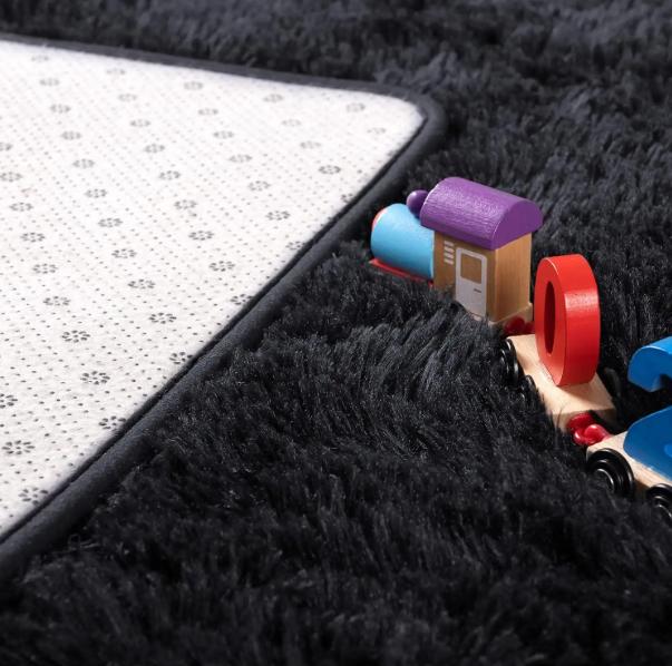 Soft Fluffy Non-slip Area Rug Super Soft Shaggy Rugs Fluffy Carpets 4x5.9 Feet Indoor Modern Plush Area Rugs for Living Room Bedroom Kids Room Nursery Home Decor Upgrade Anti-Skid Rectangular Fuzzy Rug Black Abstract Washable
