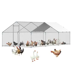 【DealsForYouDays】VEVOR Metal Chicken Coop,  , 9.8x19.6x6.5 ft Large Walk-in Chicken Runs with Cover, Spire Roof Hen House Enclosure with Security Lock, Outdoor Duck Rabbit Cage Poultry Pen for Backyard, Farm, Yard