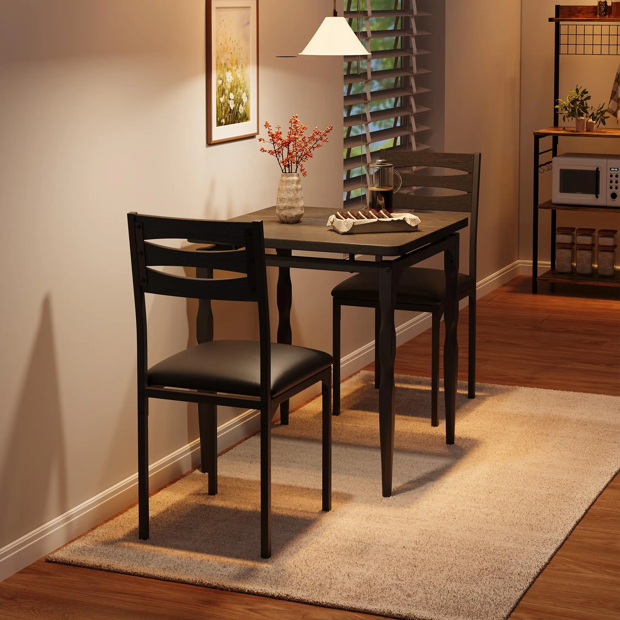 GAOMON 3-Piece Modern Dining Table Set with 2 Chairs, Durable Quality Materials Complete Dining Solution, Space-Saving for Small Kitchen Breakfast Nook, Black