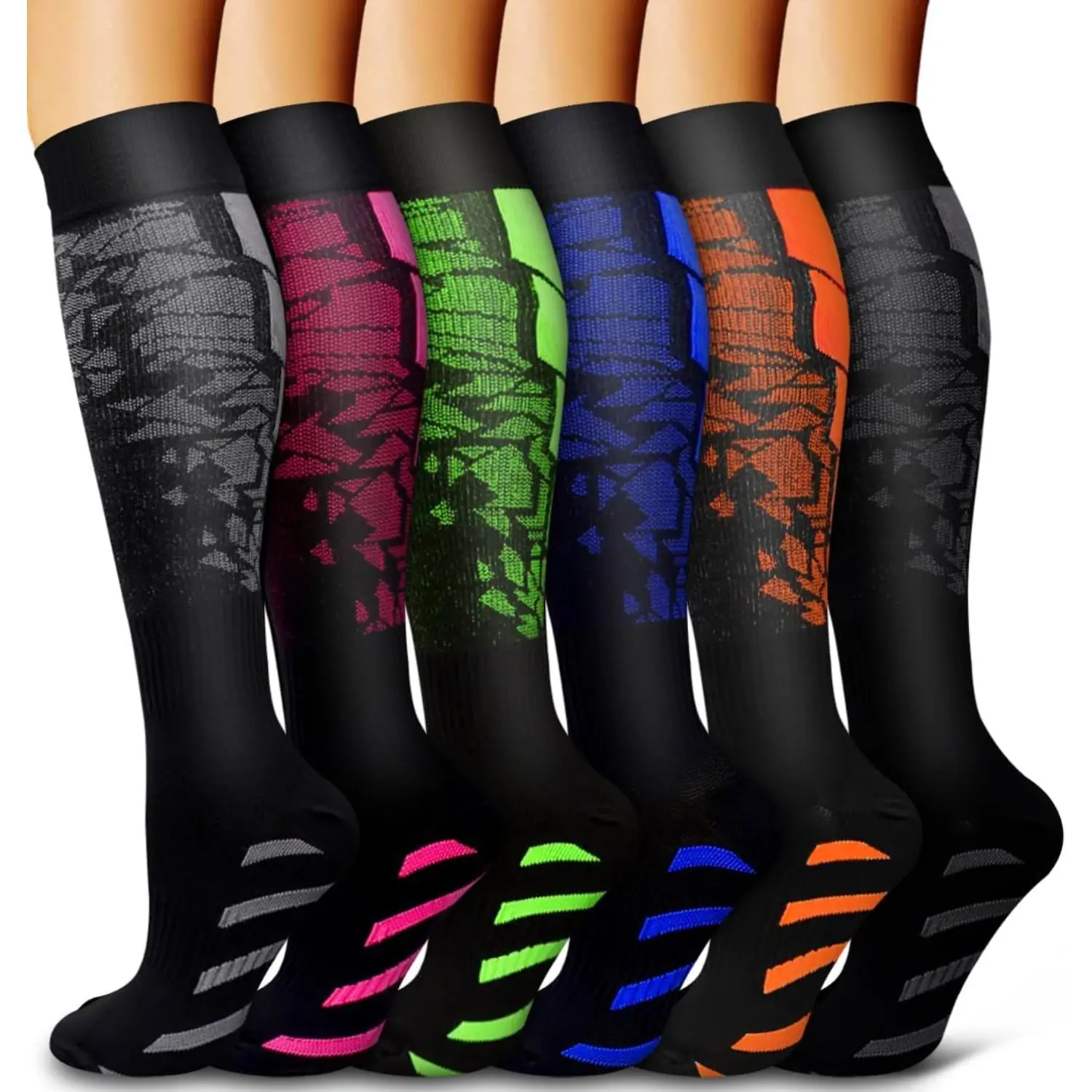 Male Adults' 6-Pack Copper Compression Socks - Sports-Fit, No Excess Bulk, Support for Medical, Running Needs