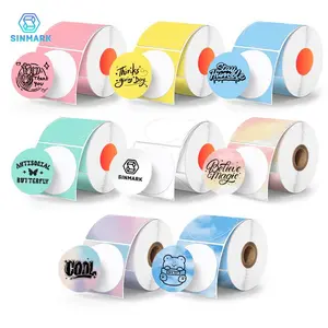Sinmark 8 Rolls 50mmx50mm Thermal Label Paper, Self Adhesive Label, Sticky Labels, Round Labels, Sakura /lake //clear// Clouds, Compatible with Sk58/sk20/m110 Printers