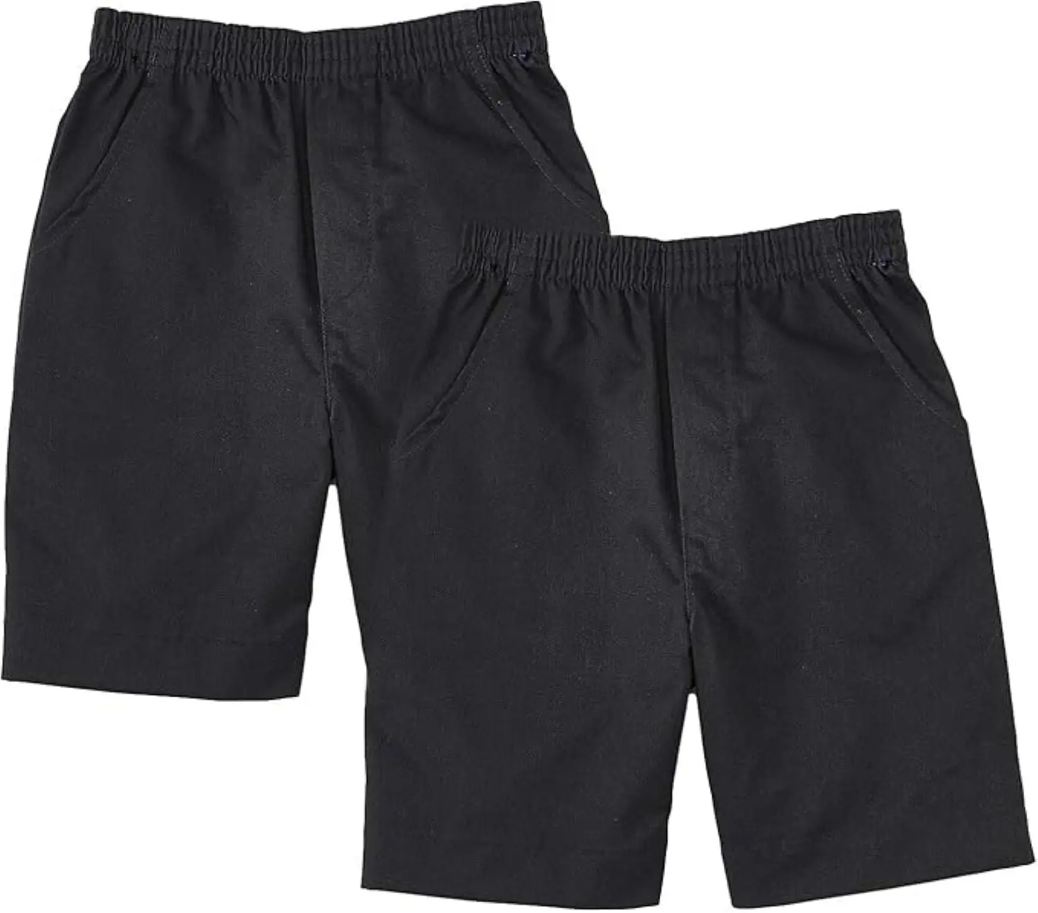 School Uniform Pull-On Black Shorts, Elastic Waist Twill Bottoms, Comfort Fit School Apparel SBU32 2 Pack