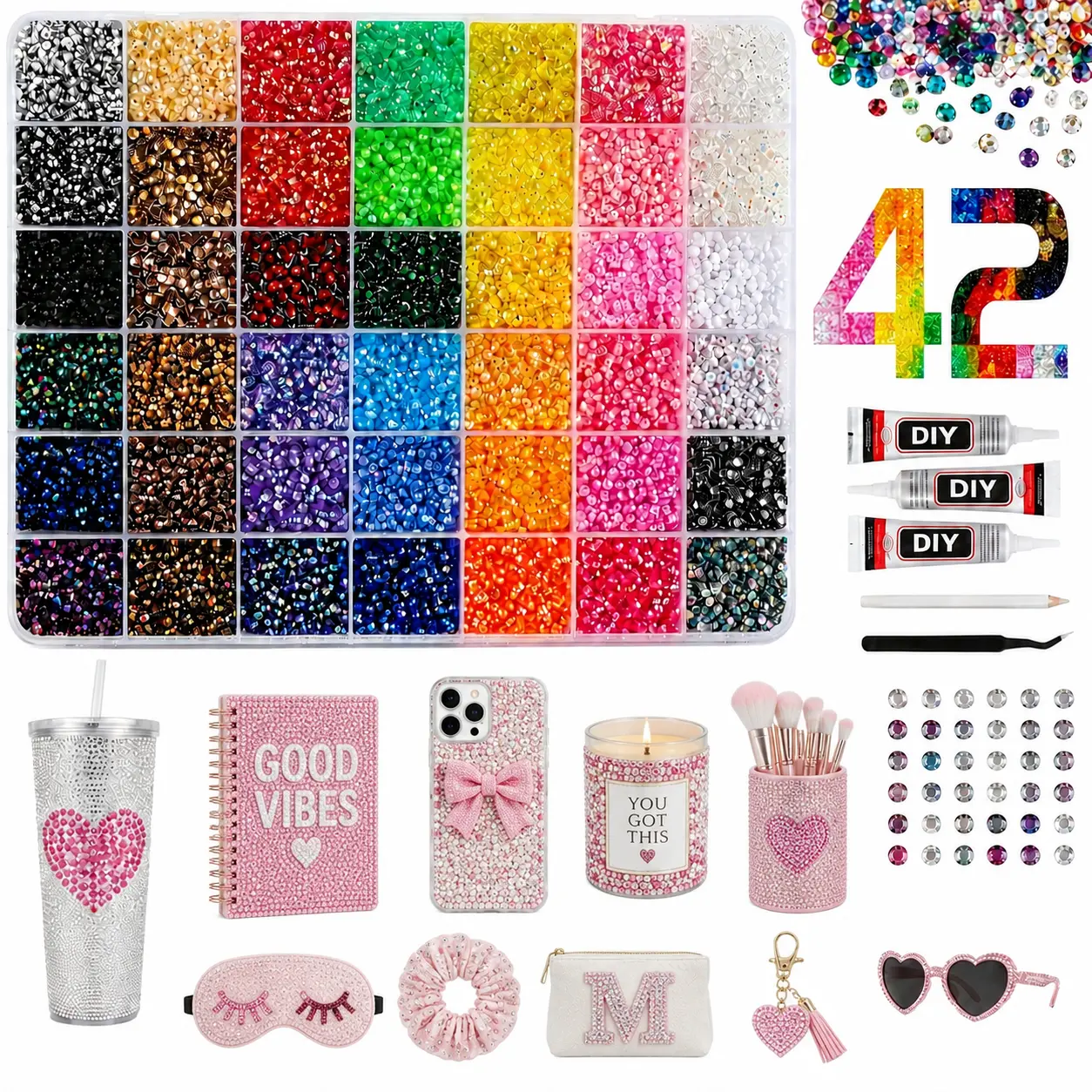 42000PCS 42 Colors 3mm Jelly Rhinestones Kit, Flatback Crystal Gems for DIY Nail Art, Shoes, Tumblers, Crafts & Custom Decorations, Bedazzling Supplies Gift