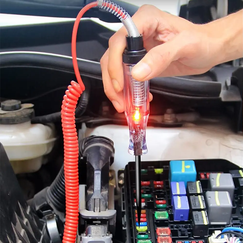 1PC Automotive Circuit Tester - DC 6V/12V/24V Clip-On Compact Diagnostic Tool, Long Probe Pen, Bulb Display, Light System Check, Durable Plastic Build for Trucks (Batteries Not Included)