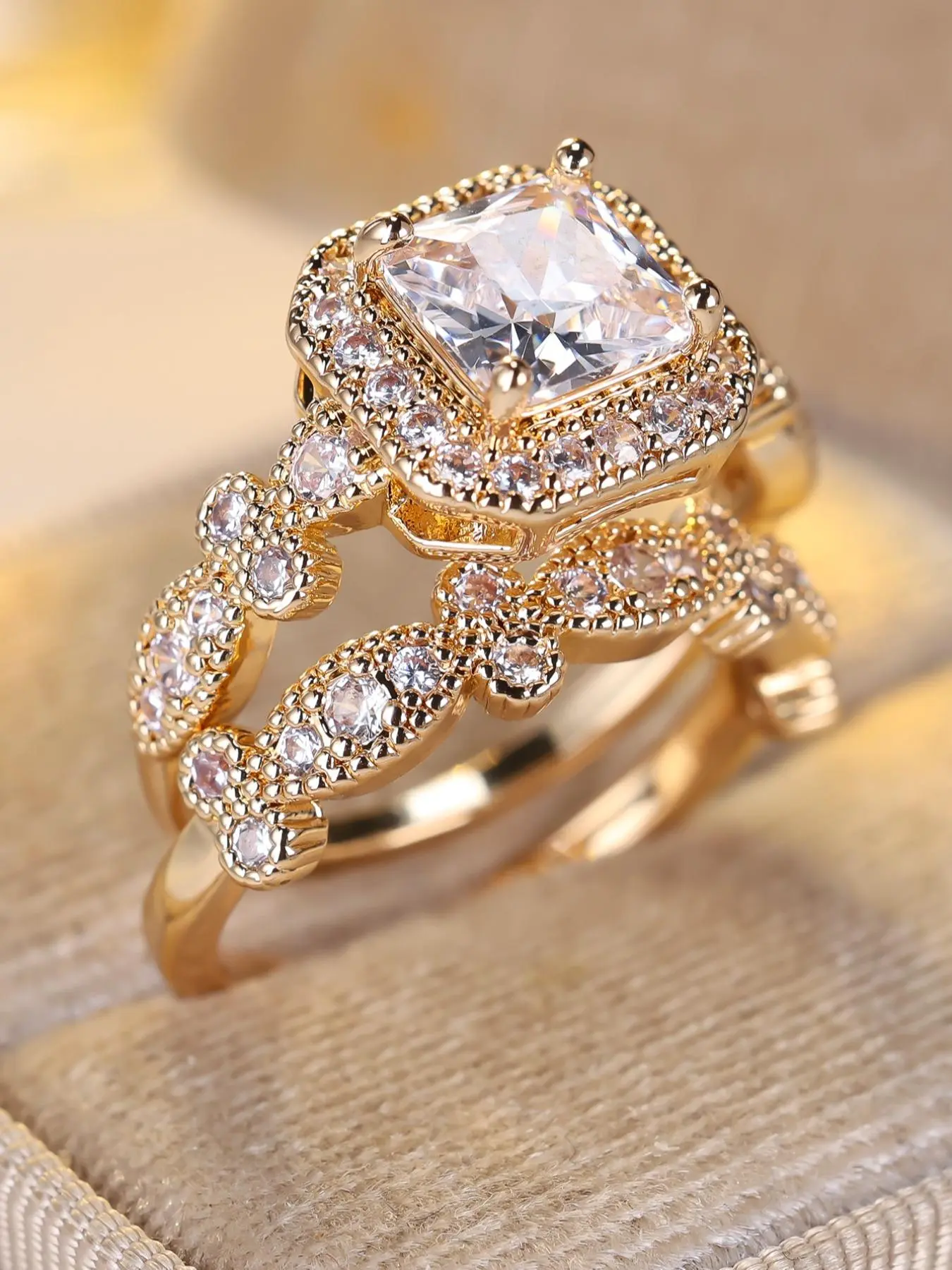 Artificial Zirconia Ring Set, Stunning Ring Set, Exquisite Bridal Wedding Rings, Elegant Engagement Ring, Fashion Jewelry for Party, Daily Clothing Decor, Birthday Anniversary Gift, Cubic Zirconia Ring