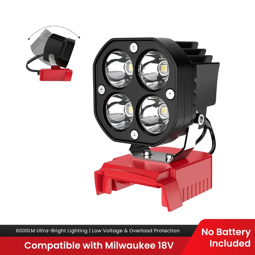 Azocek 18V Cordless LED Work Light – 40W 6000LM Milwaukee Battery Compatible, Adjustable Floodlight for Camping, Construction, Auto Repair & Outdoor U