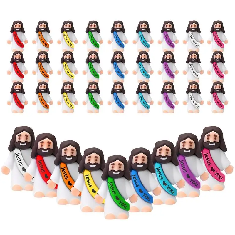30/60Pcs Little Jesus Figures - Value Pack Mini Jesus Figurines in Bulk, Jesus Loves You Figures, Joyful Easter Jesus Love You Mini Rubber Toys for Re