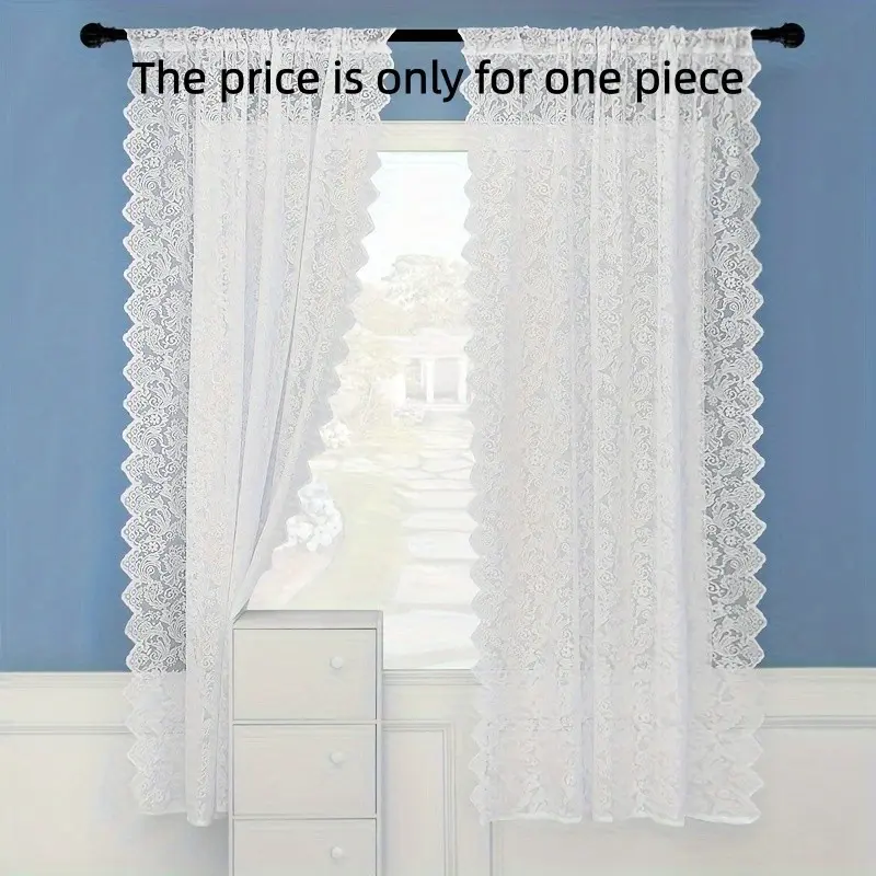 1pc European Lace Curtain, Knitted Window Shade, Living Room Bedroom Balcony Door Curtains, Fresh Country Style, Ready-To-Use