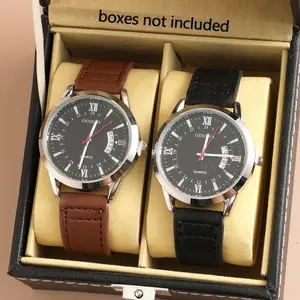 Men's Vintage Mechanical Style Quartz Watch Set, Dial, Casual Leather Strap, Daily Wear, Fashionable Gift Choice