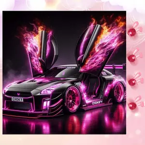 5D DIY Full Drill Round Diamond Painting - Diamond Art Kit Cool Sports Car Mosaic, Canvas DIY Decoration, Home Wall Decor, Suitable for Halloween and Christmas, Birthday and Anniversary Gifts