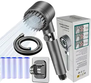 Filtered Shower Head with Handheld, High Pressure Water Flow Showerhead, with Shower Head Filter for Hard Water Boosting, with ON/OFF Switch 4-piece set (Grey)