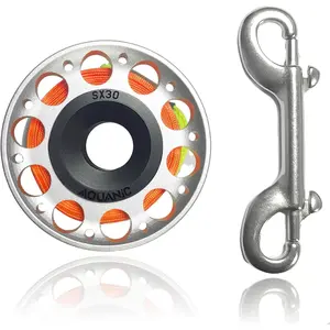 102FT Silver Aluminum Scuba Diving Finger Spool Reel with Double-Ended Bolt Snap Clip, Ideal for Snorkeling Diving and Fishing